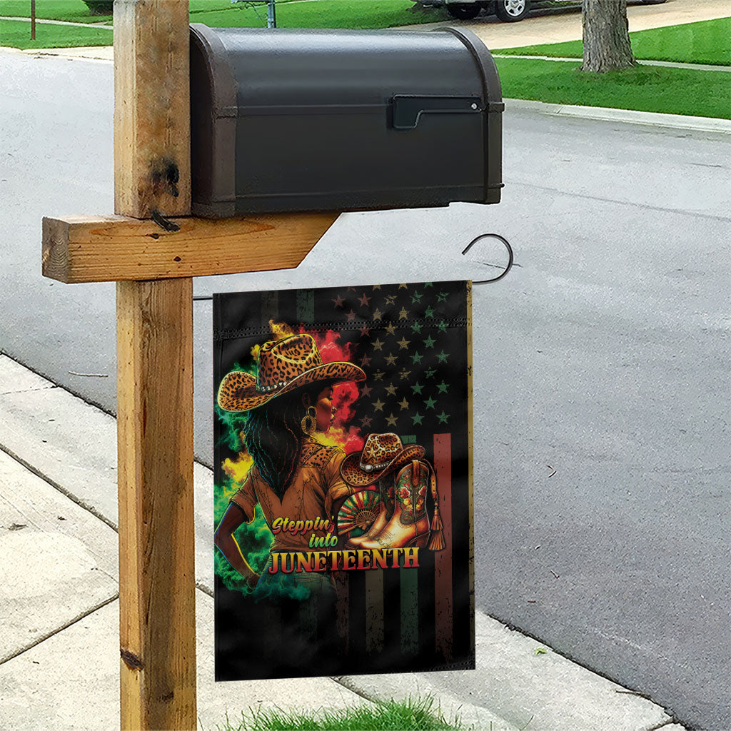 Steppin' into Juneteenth 1865 Garden Flag Melanin Cowgirl Grunge Style