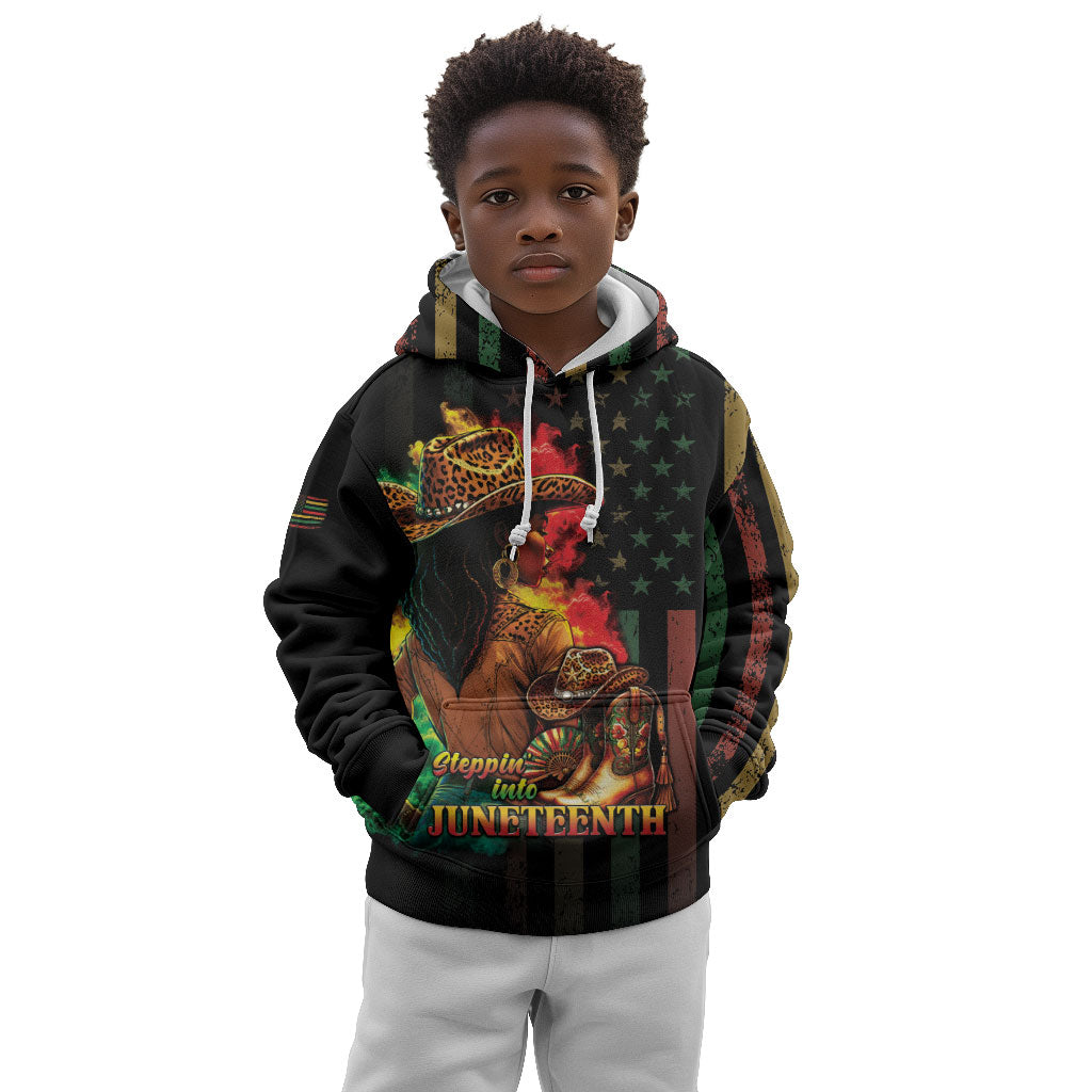 Steppin' into Juneteenth 1865 Kid Hoodie Melanin Cowgirl Grunge Style