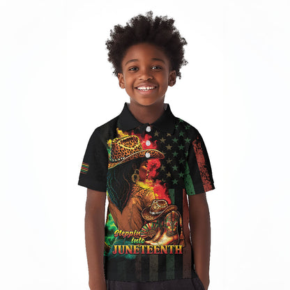 Steppin' into Juneteenth 1865 Kid Polo Shirt Melanin Cowgirl Grunge Style