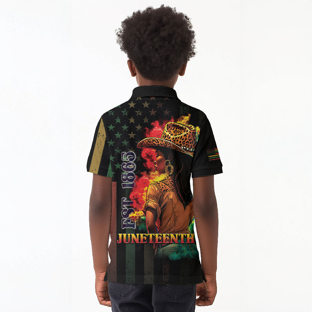 Steppin' into Juneteenth 1865 Kid Polo Shirt Melanin Cowgirl Grunge Style