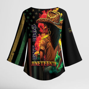 Steppin' into Juneteenth 1865 Kimono Sleeve Blouse Melanin Cowgirl Grunge Style