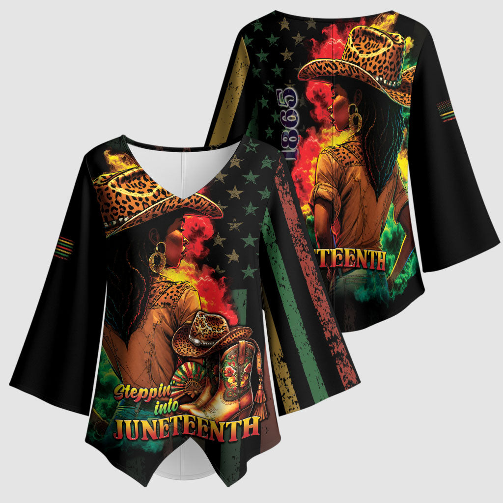 Steppin' into Juneteenth 1865 Kimono Sleeve Blouse Melanin Cowgirl Grunge Style