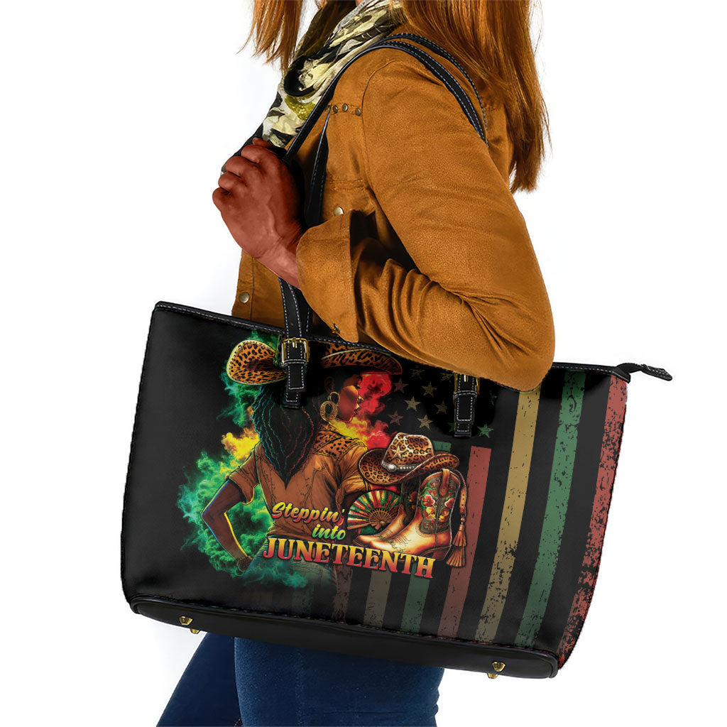 Steppin' into Juneteenth 1865 Leather Tote Bag Melanin Cowgirl Grunge Style