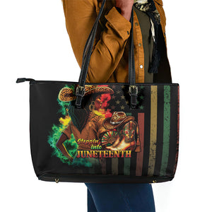 Steppin' into Juneteenth 1865 Leather Tote Bag Melanin Cowgirl Grunge Style