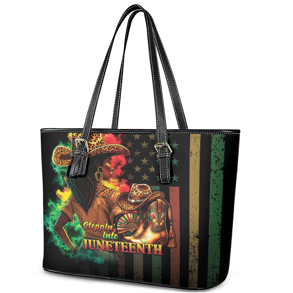 Steppin' into Juneteenth 1865 Leather Tote Bag Melanin Cowgirl Grunge Style