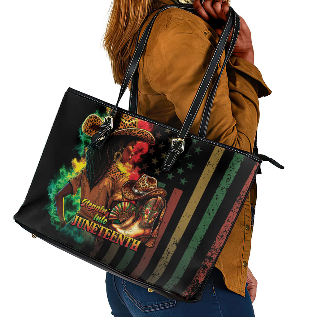 Steppin' into Juneteenth 1865 Leather Tote Bag Melanin Cowgirl Grunge Style