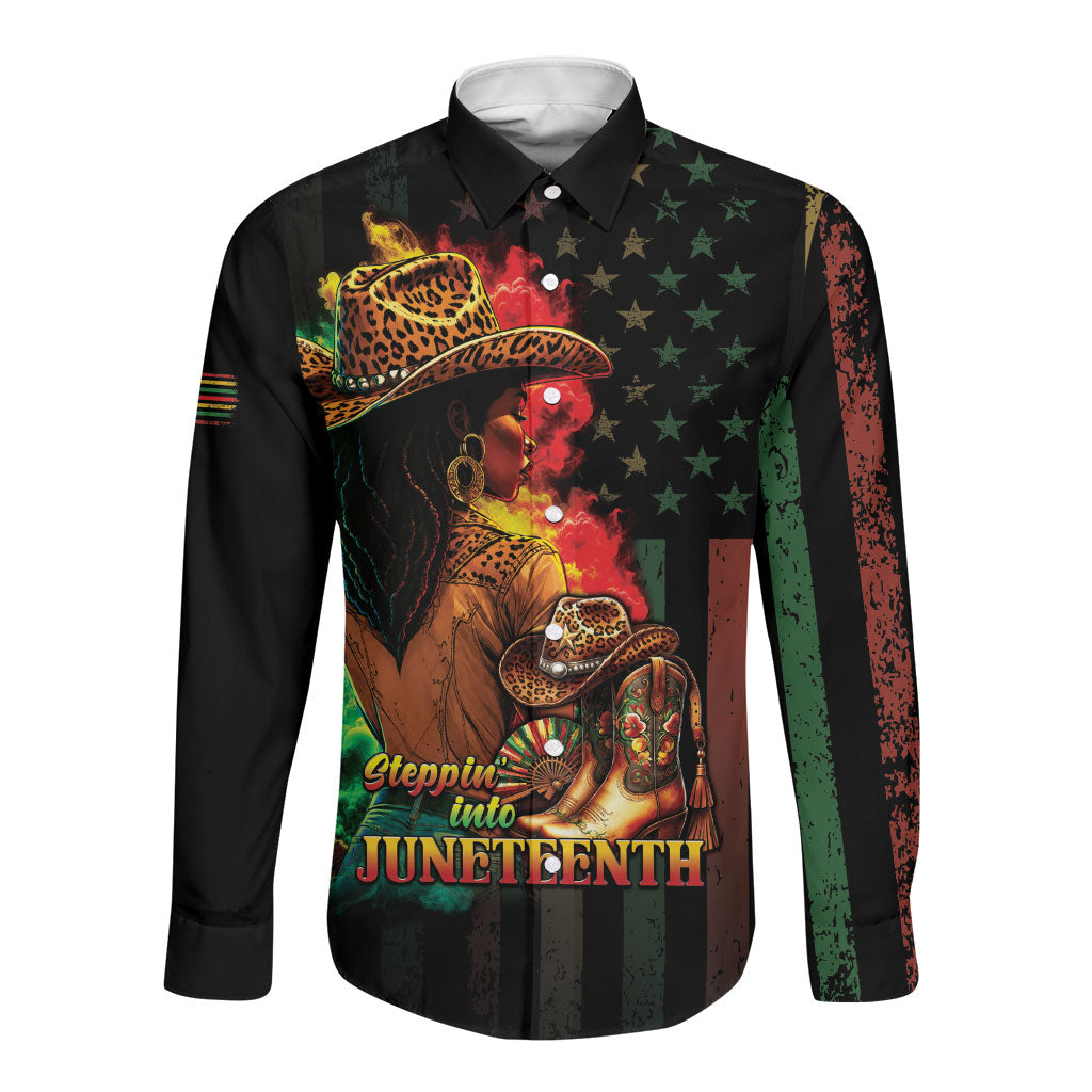 Steppin' into Juneteenth 1865 Long Sleeve Button Shirt Melanin Cowgirl Grunge Style