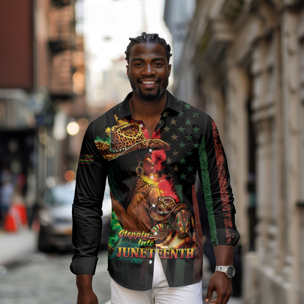 Steppin' into Juneteenth 1865 Long Sleeve Button Shirt Melanin Cowgirl Grunge Style