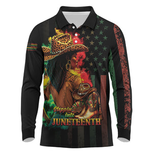 Steppin' into Juneteenth 1865 Long Sleeve Polo Shirt Melanin Cowgirl Grunge Style