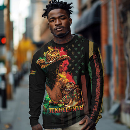 Steppin' into Juneteenth 1865 Long Sleeve Shirt Melanin Cowgirl Grunge Style
