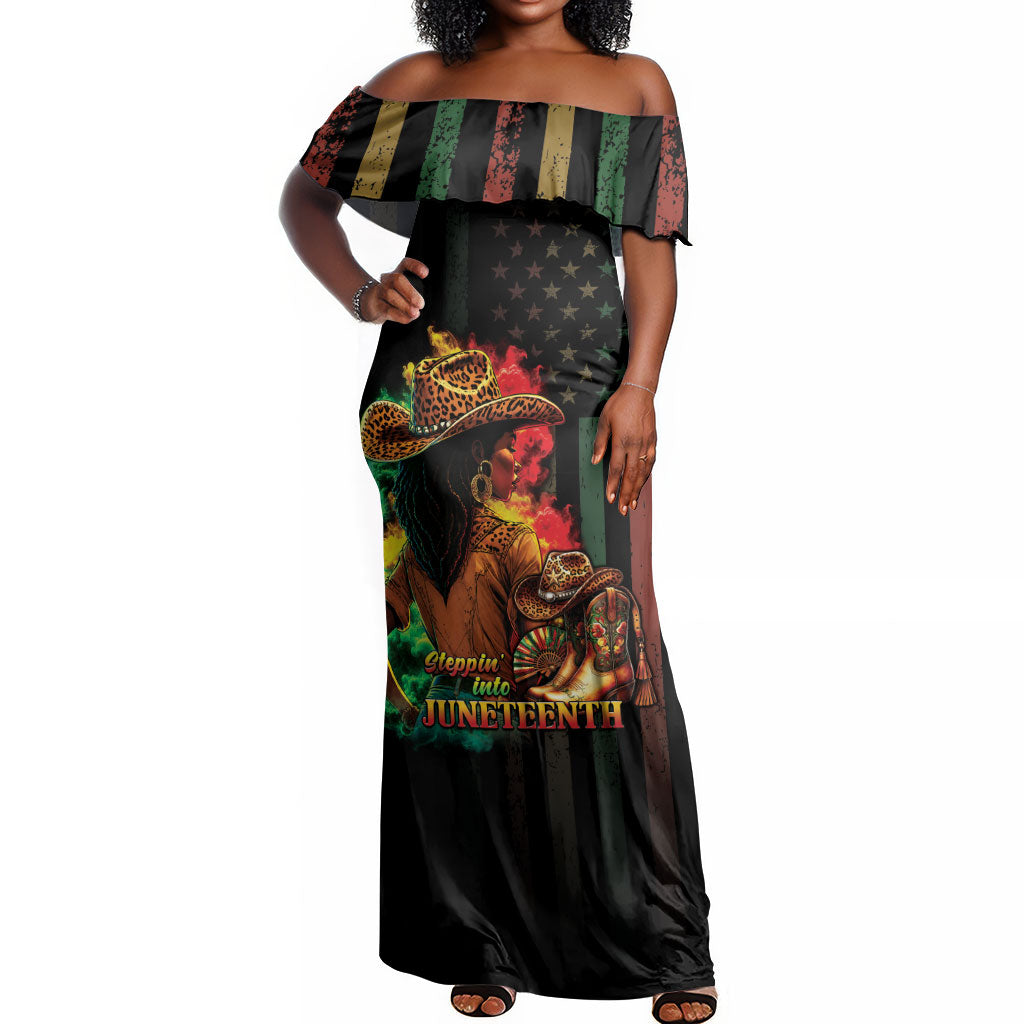 Steppin' into Juneteenth 1865 Off Shoulder Maxi Dress Melanin Cowgirl Grunge Style