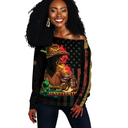 Steppin' into Juneteenth 1865 Off Shoulder Sweater Melanin Cowgirl Grunge Style