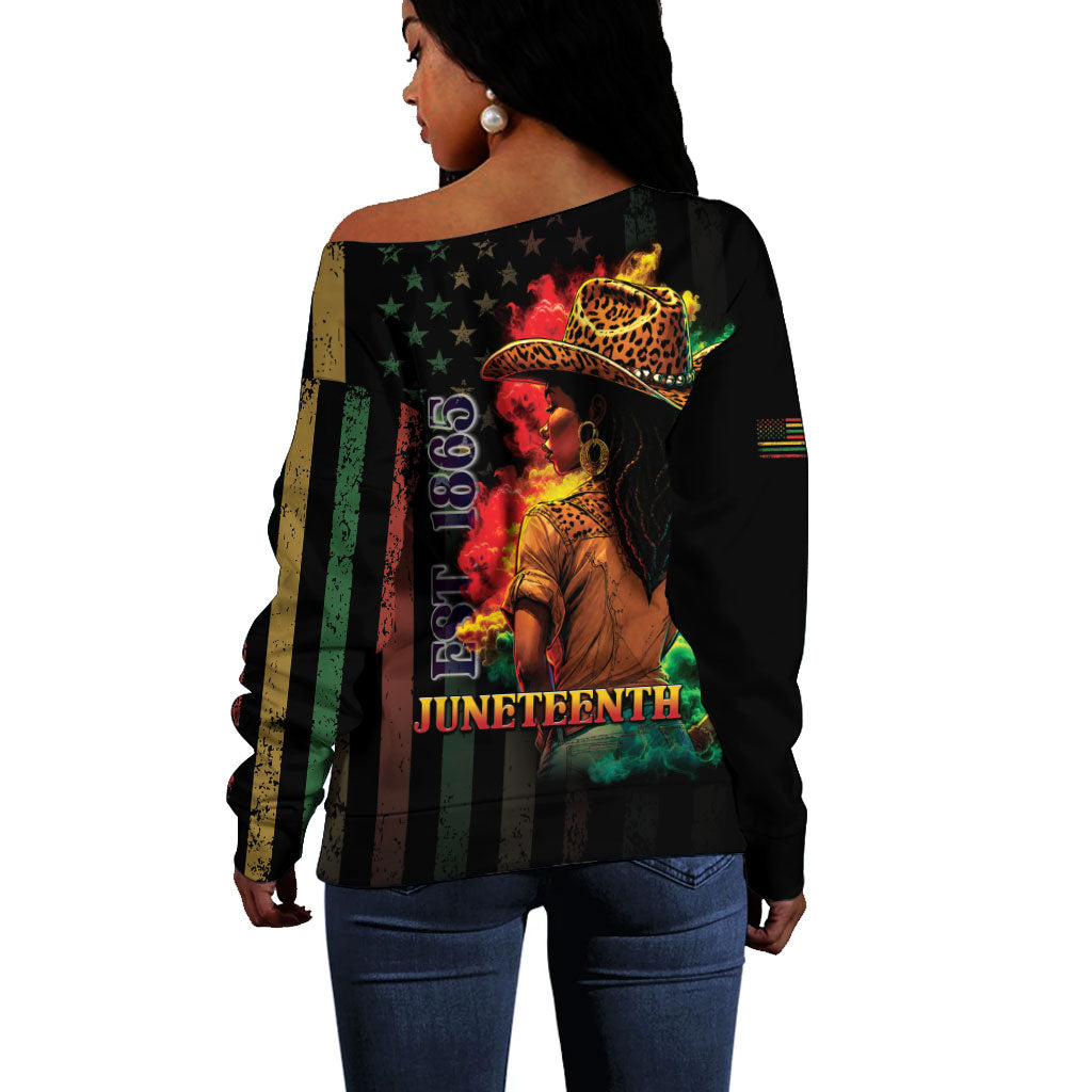Steppin' into Juneteenth 1865 Off Shoulder Sweater Melanin Cowgirl Grunge Style