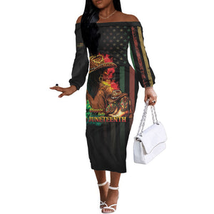 Steppin' into Juneteenth 1865 Off The Shoulder Long Sleeve Dress Melanin Cowgirl Grunge Style