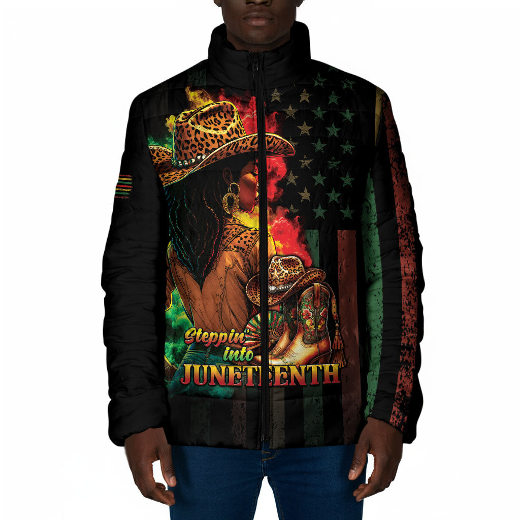 Steppin' into Juneteenth 1865 Padded Jacket Melanin Cowgirl Grunge Style