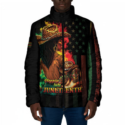 Steppin' into Juneteenth 1865 Padded Jacket Melanin Cowgirl Grunge Style