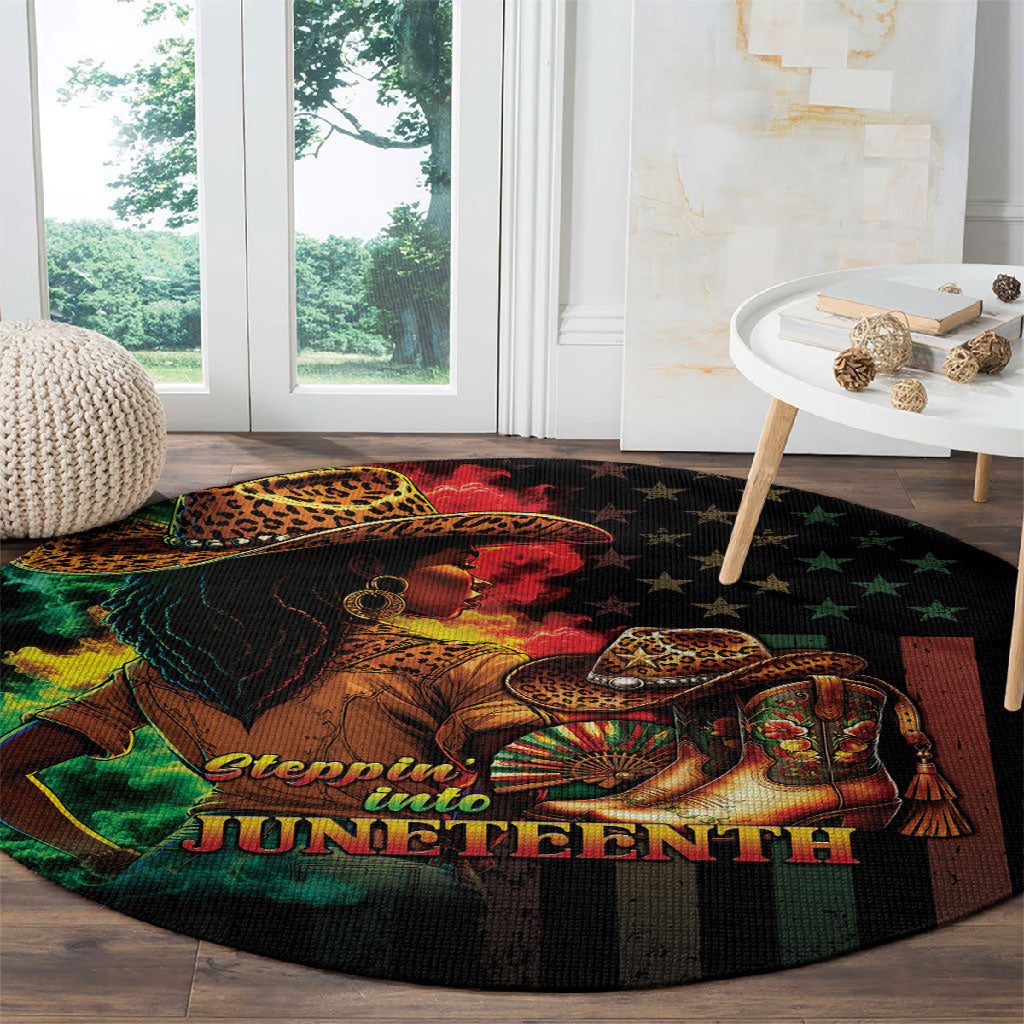 Steppin' into Juneteenth 1865 Round Carpet Melanin Cowgirl Grunge Style