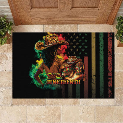 Steppin' into Juneteenth 1865 Rubber Doormat Melanin Cowgirl Grunge Style