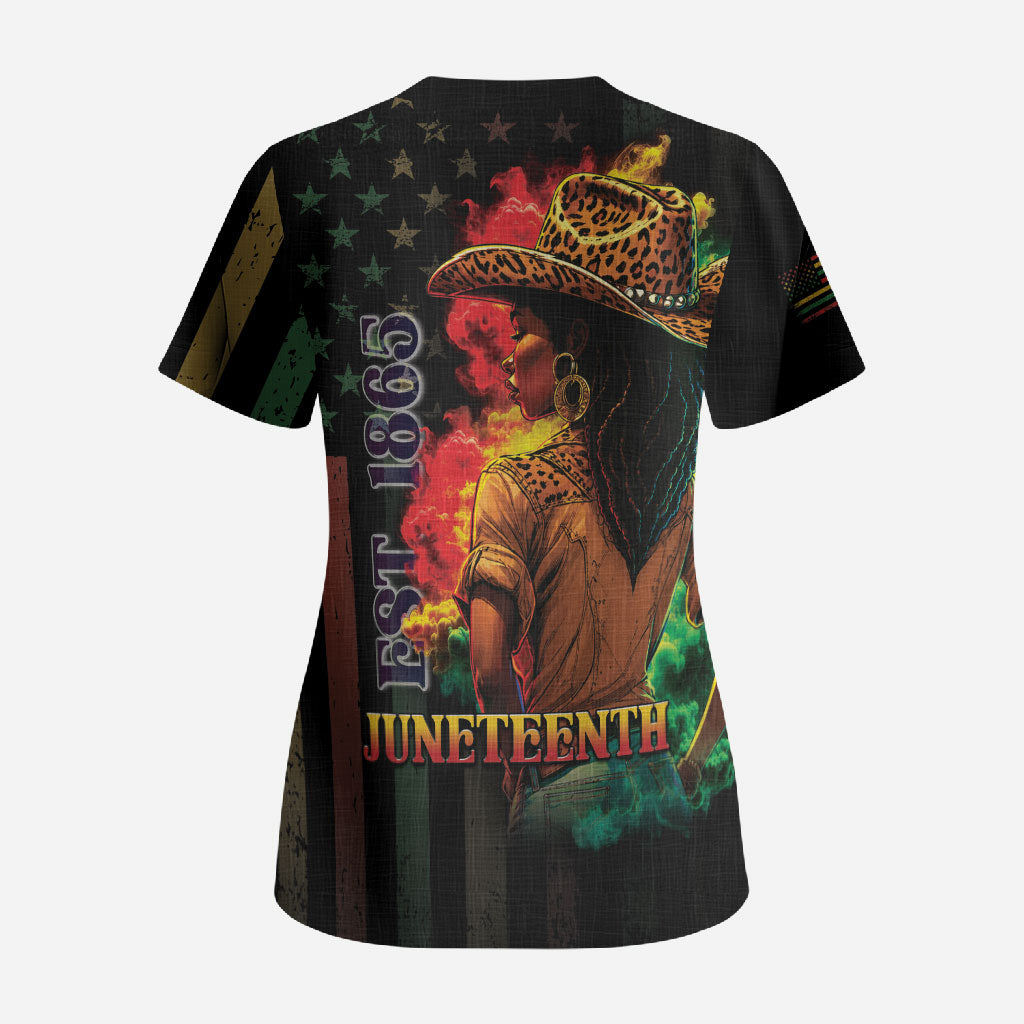 Steppin' into Juneteenth 1865 Scrub Top Melanin Cowgirl Grunge Style