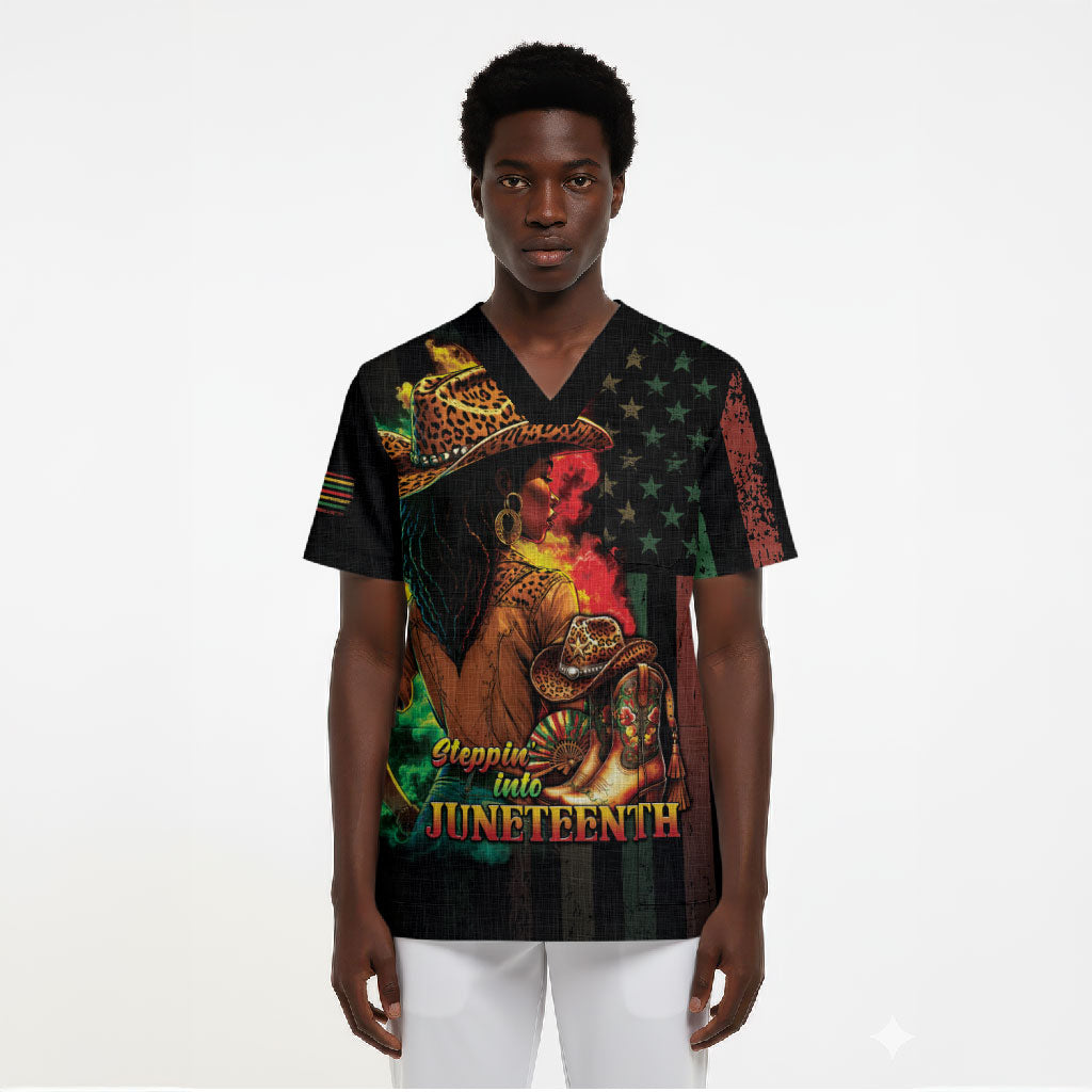 Steppin' into Juneteenth 1865 Scrub Top Melanin Cowgirl Grunge Style