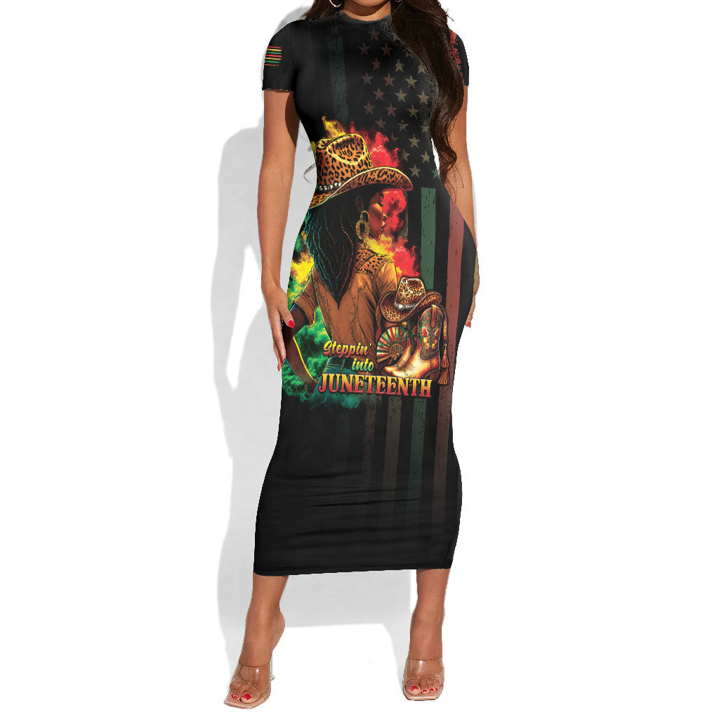 Steppin' into Juneteenth 1865 Short Sleeve Bodycon Dress Melanin Cowgirl Grunge Style