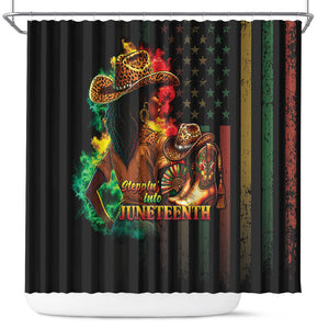 Steppin' into Juneteenth 1865 Shower Curtain Melanin Cowgirl Grunge Style