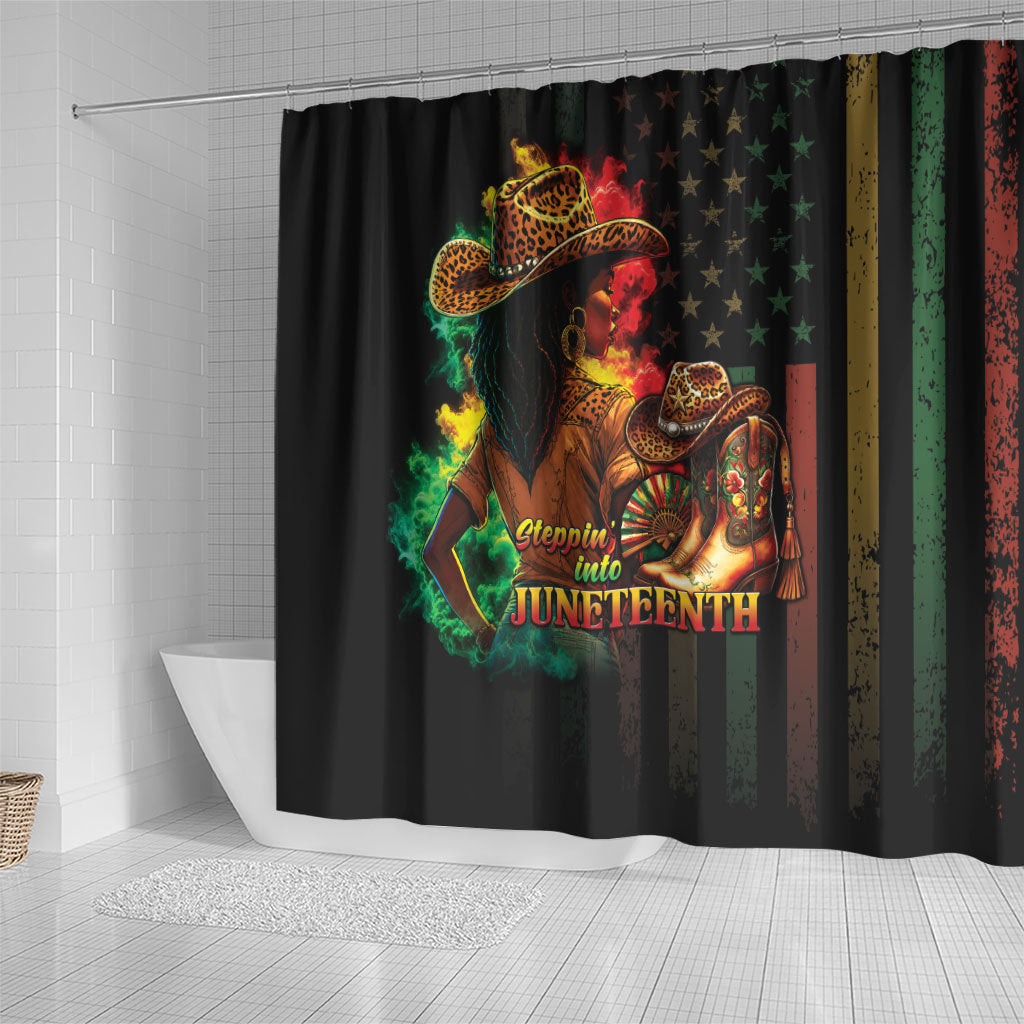 Steppin' into Juneteenth 1865 Shower Curtain Melanin Cowgirl Grunge Style