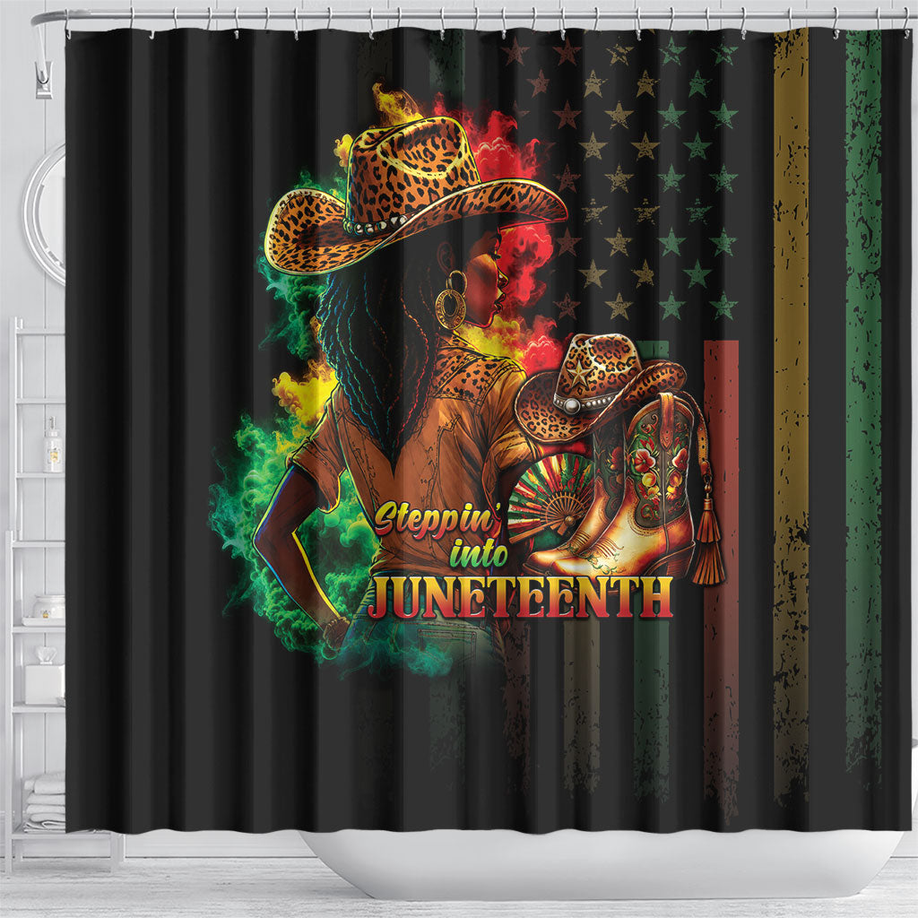 Steppin' into Juneteenth 1865 Shower Curtain Melanin Cowgirl Grunge Style