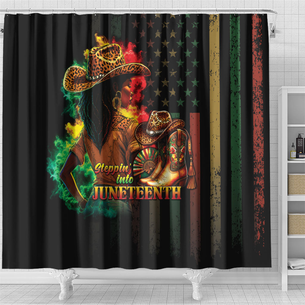 Steppin' into Juneteenth 1865 Shower Curtain Melanin Cowgirl Grunge Style