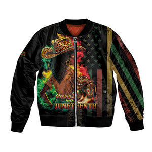 Steppin' into Juneteenth 1865 Sleeve Zip Bomber Jacket Melanin Cowgirl Grunge Style