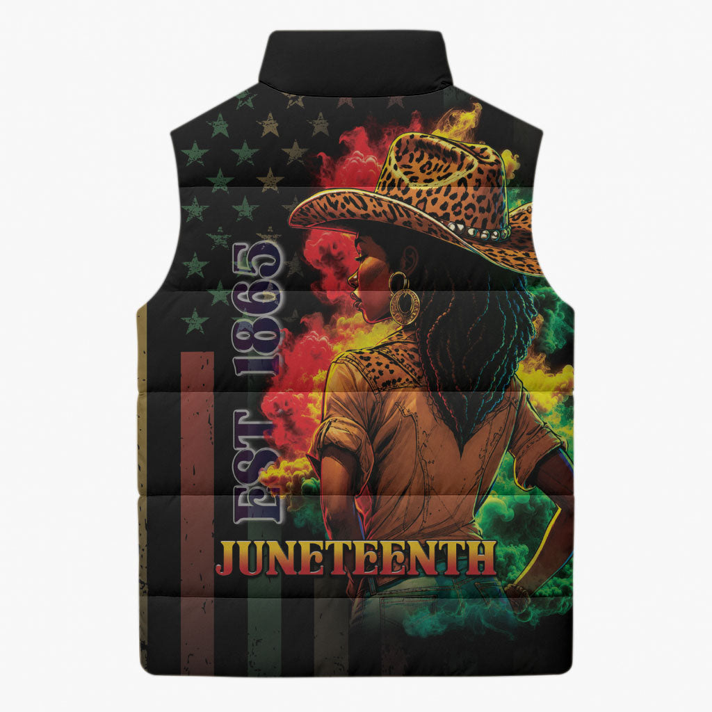 Steppin' into Juneteenth 1865 Sleeveless Puffer Jacket Melanin Cowgirl Grunge Style