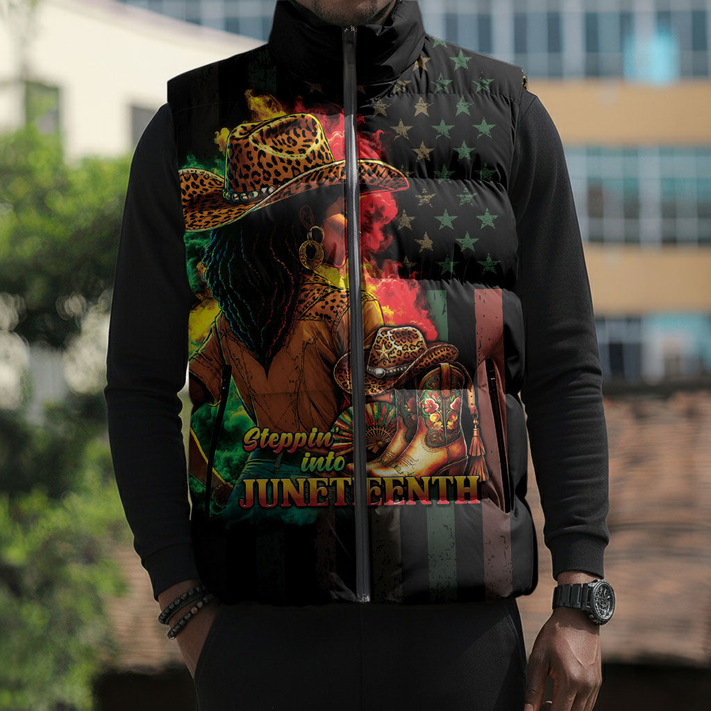 Steppin' into Juneteenth 1865 Sleeveless Puffer Jacket Melanin Cowgirl Grunge Style