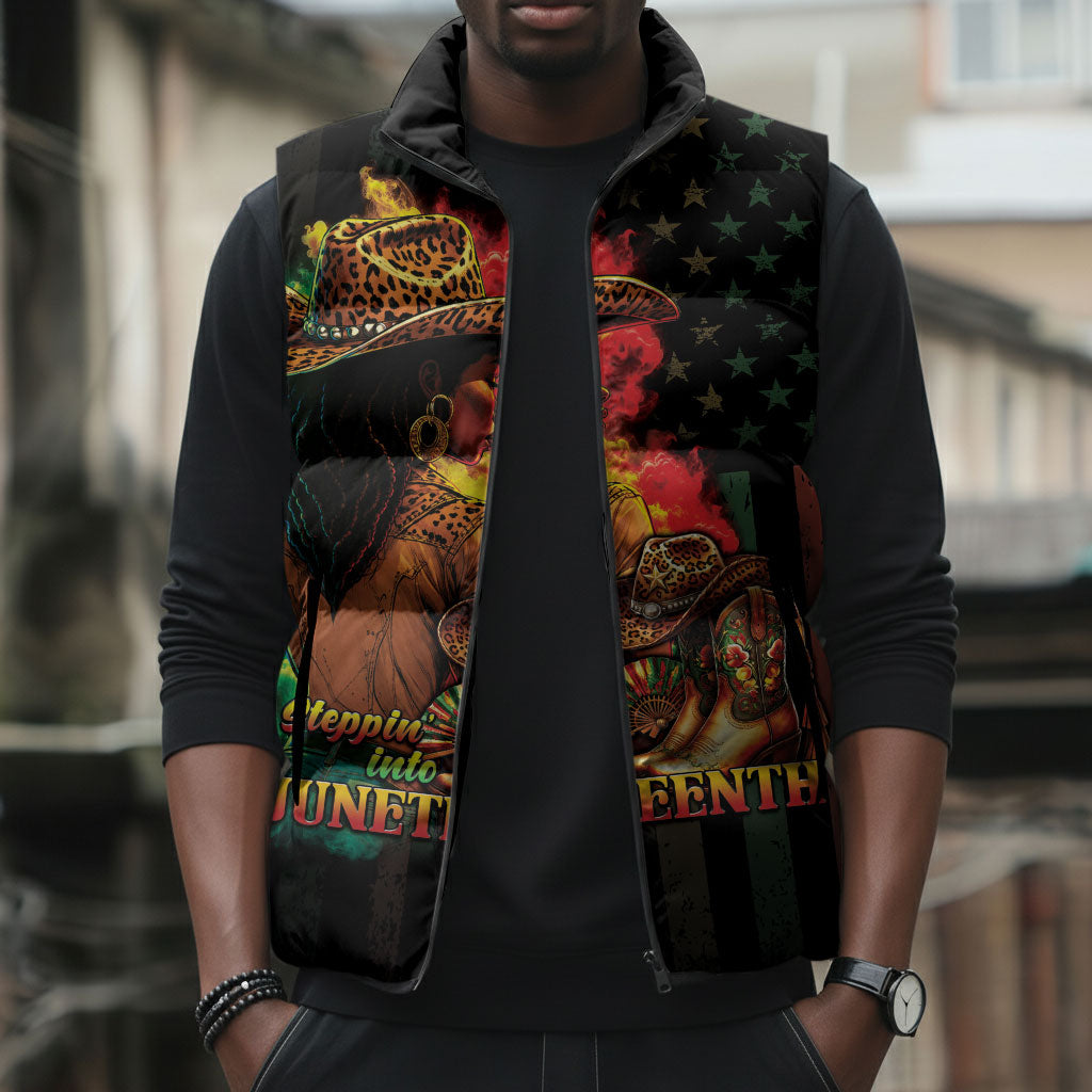 Steppin' into Juneteenth 1865 Sleeveless Puffer Jacket Melanin Cowgirl Grunge Style