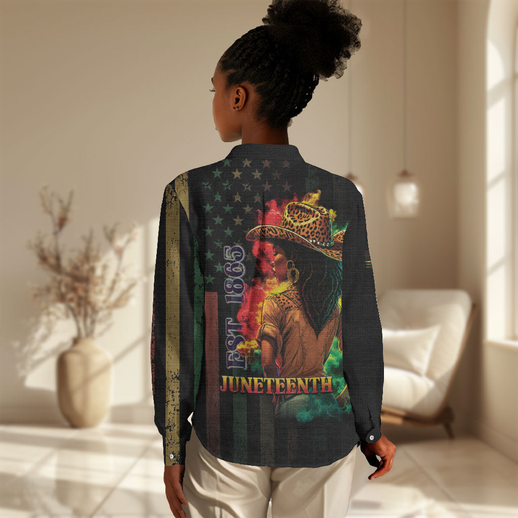 Steppin' into Juneteenth 1865 Women Casual Shirt Melanin Cowgirl Grunge Style