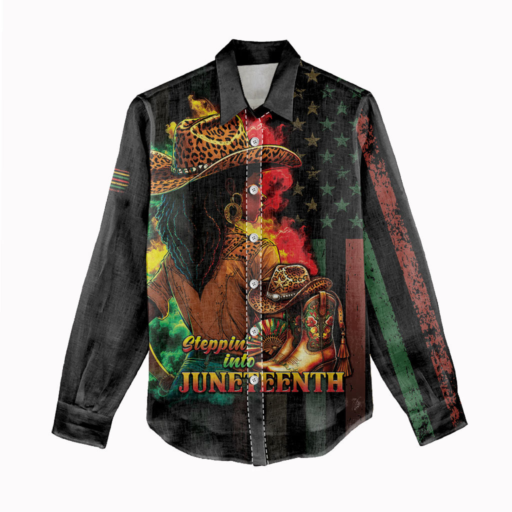 Steppin' into Juneteenth 1865 Women Casual Shirt Melanin Cowgirl Grunge Style