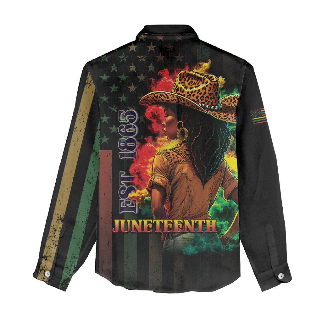 Steppin' into Juneteenth 1865 Women Casual Shirt Melanin Cowgirl Grunge Style