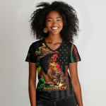Steppin' into Juneteenth 1865 Women V-Neck T-Shirt Melanin Cowgirl Grunge Style