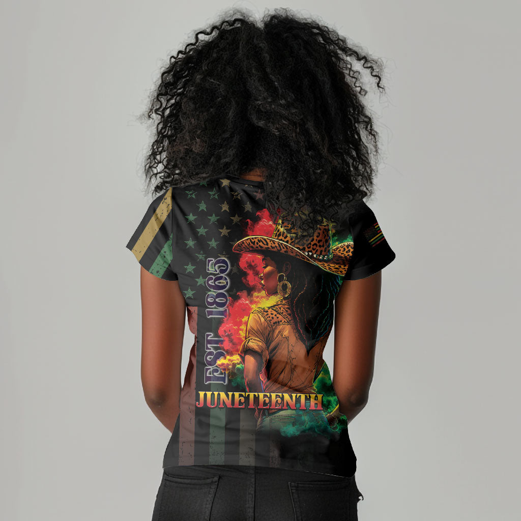 Steppin' into Juneteenth 1865 Women V-Neck T-Shirt Melanin Cowgirl Grunge Style