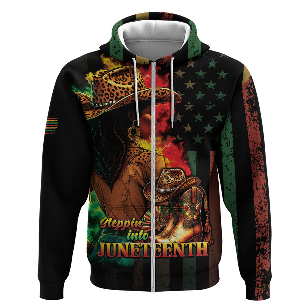 Steppin' into Juneteenth 1865 Zip Hoodie Melanin Cowgirl Grunge Style