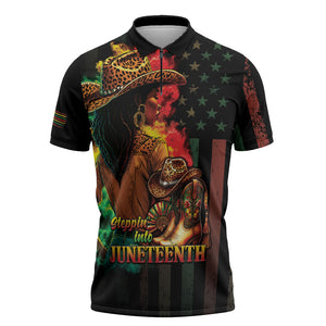 Steppin' into Juneteenth 1865 Zipper Polo Shirt Melanin Cowgirl Grunge Style