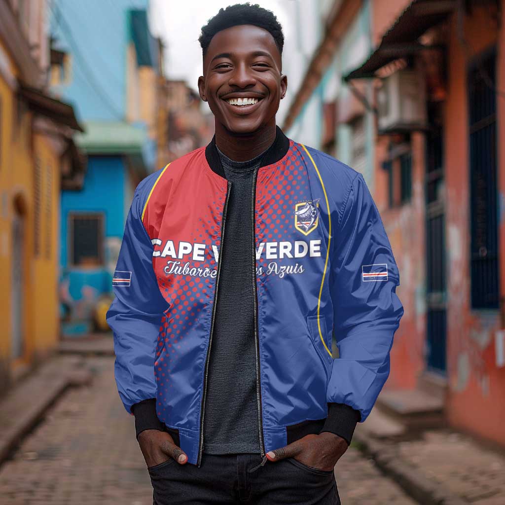 Custom Cape Verde Football Bomber Jacket Blue Sharks Make History - African Pride