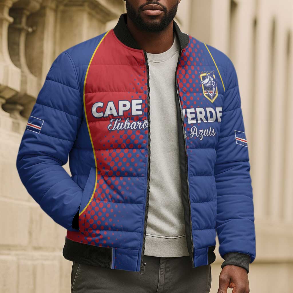 Custom Cape Verde Football Bomber Puffer Jacket Blue Sharks Make History