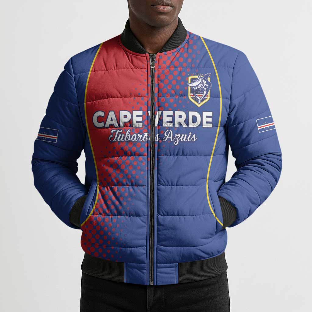 Custom Cape Verde Football Bomber Puffer Jacket Blue Sharks Make History