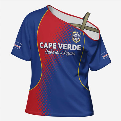 Custom Cape Verde Football Cross Shoulder Shirt Blue Sharks Make History