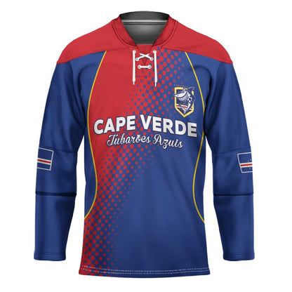Custom Cape Verde Football Hockey Jersey Blue Sharks Make History