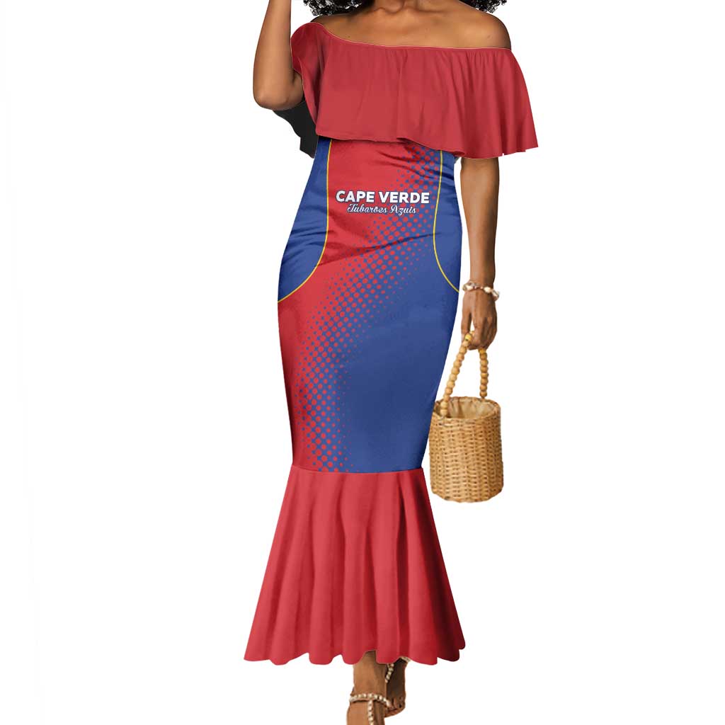 Custom Cape Verde Football Mermaid Dress Blue Sharks Make History - African Pride