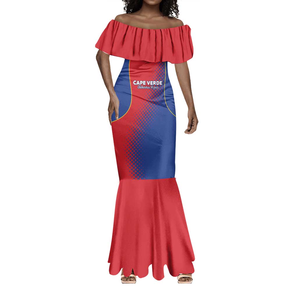 Custom Cape Verde Football Mermaid Dress Blue Sharks Make History - African Pride