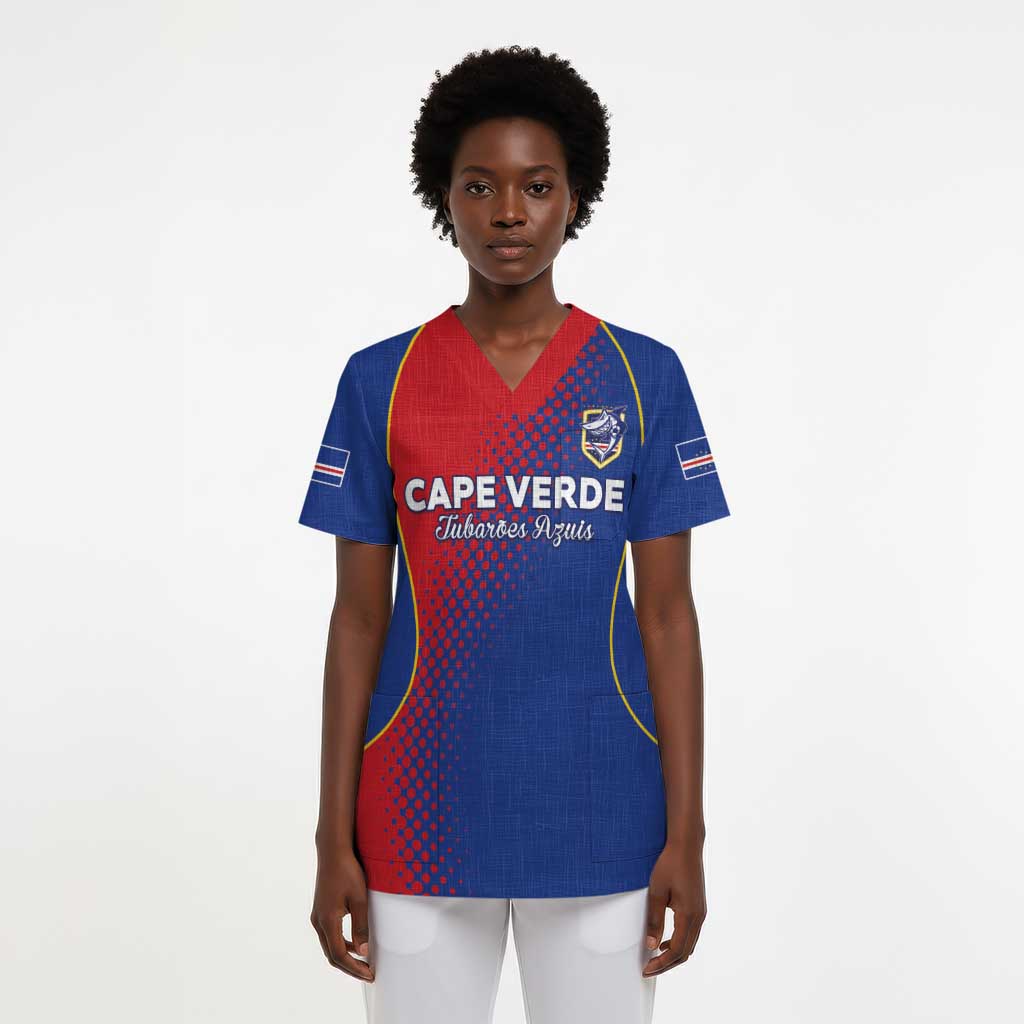 Custom Cape Verde Football Scrub Top Blue Sharks Make History - African Pride