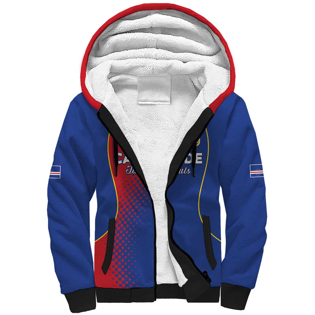 Custom Cape Verde Football Sherpa Hoodie Blue Sharks Make History - African Pride