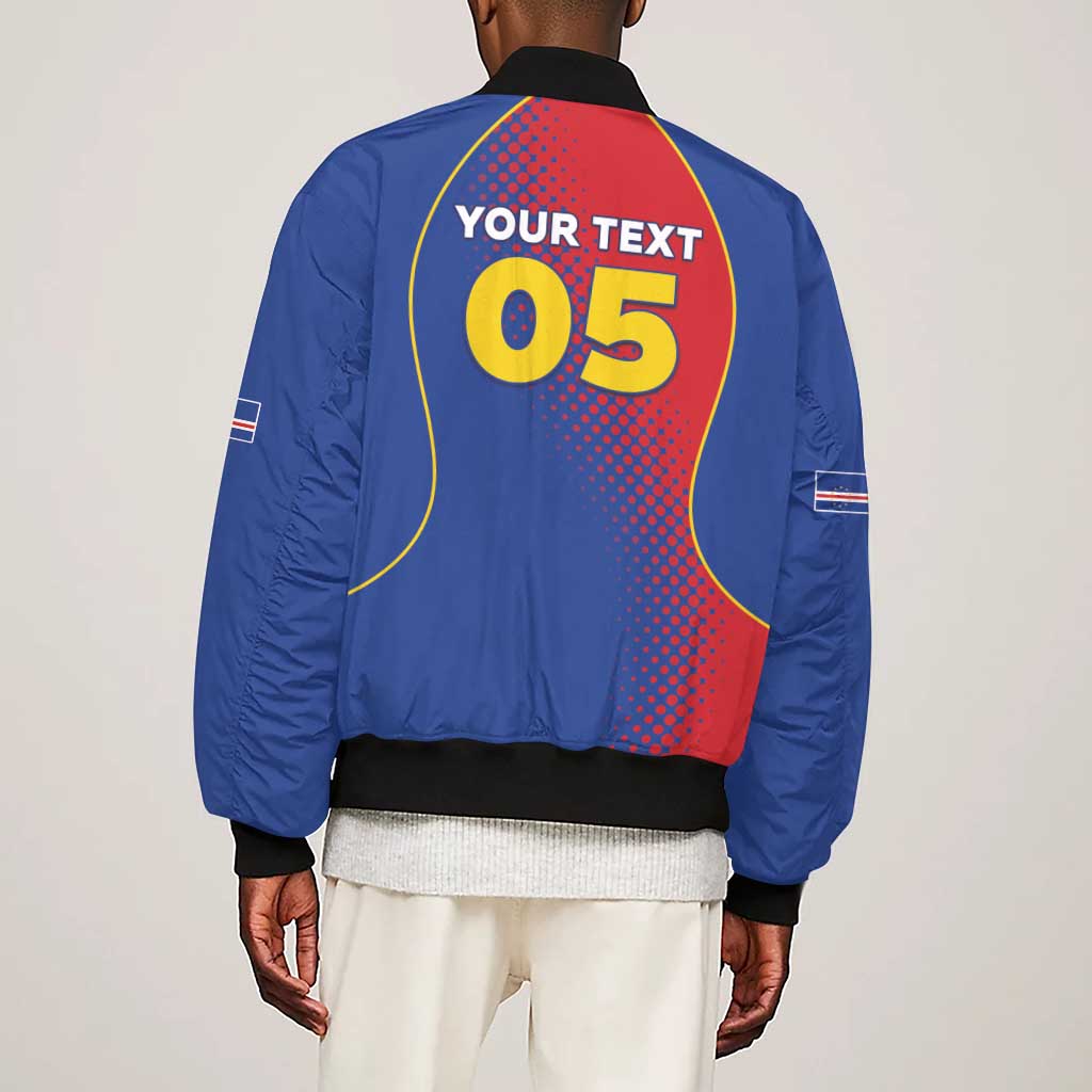 Custom Cape Verde Football Sleeve Zip Bomber Jacket Blue Sharks Make History - African Pride